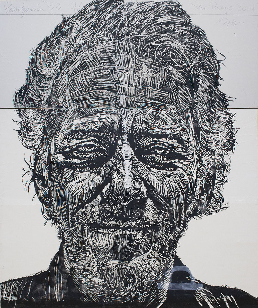 "Benjamin 53" >> 96in x 108in block print on paper mounted on canvas over panel