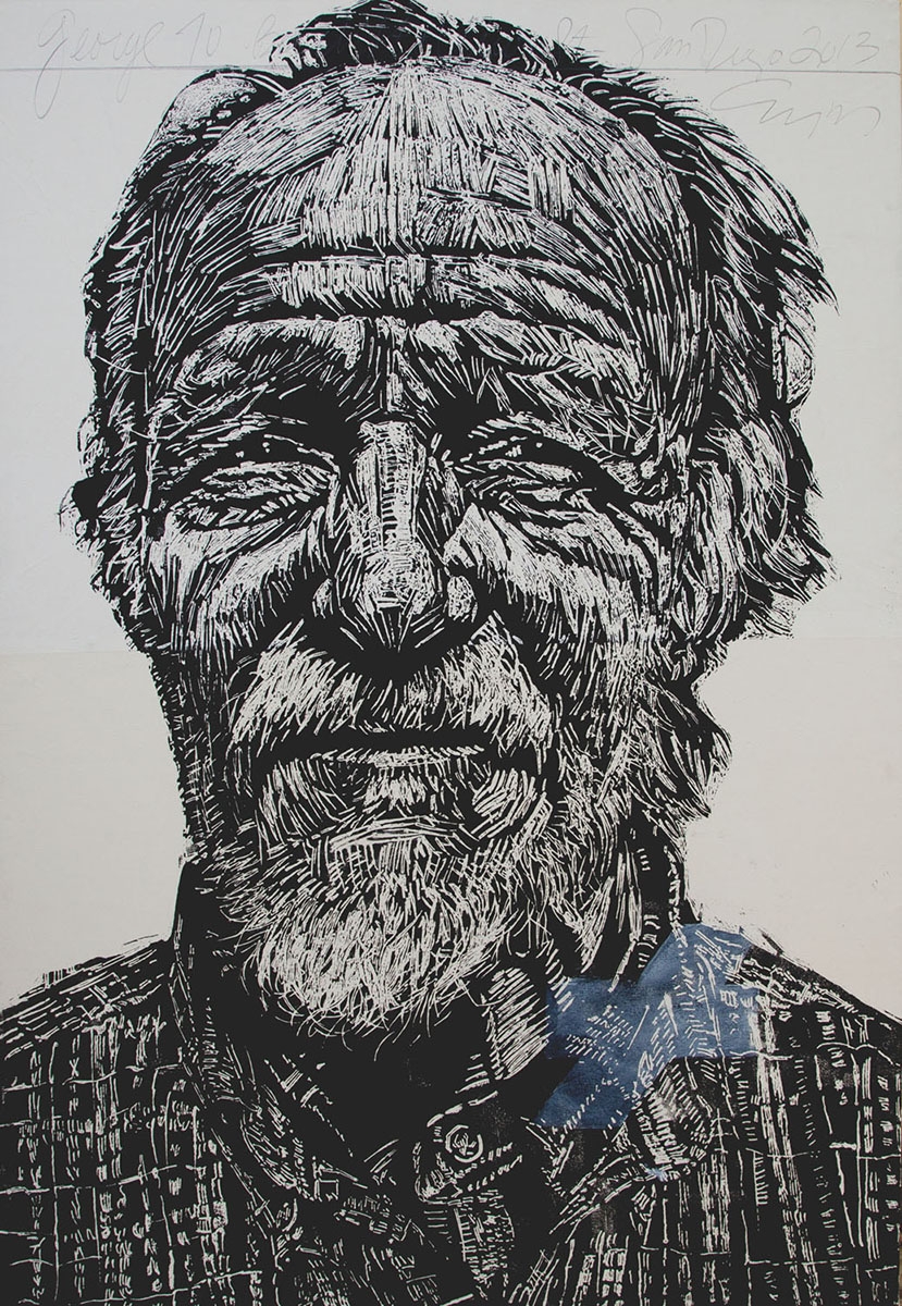  "George 70" >> 48in x 72in block print on paper mounted on canvas over panel