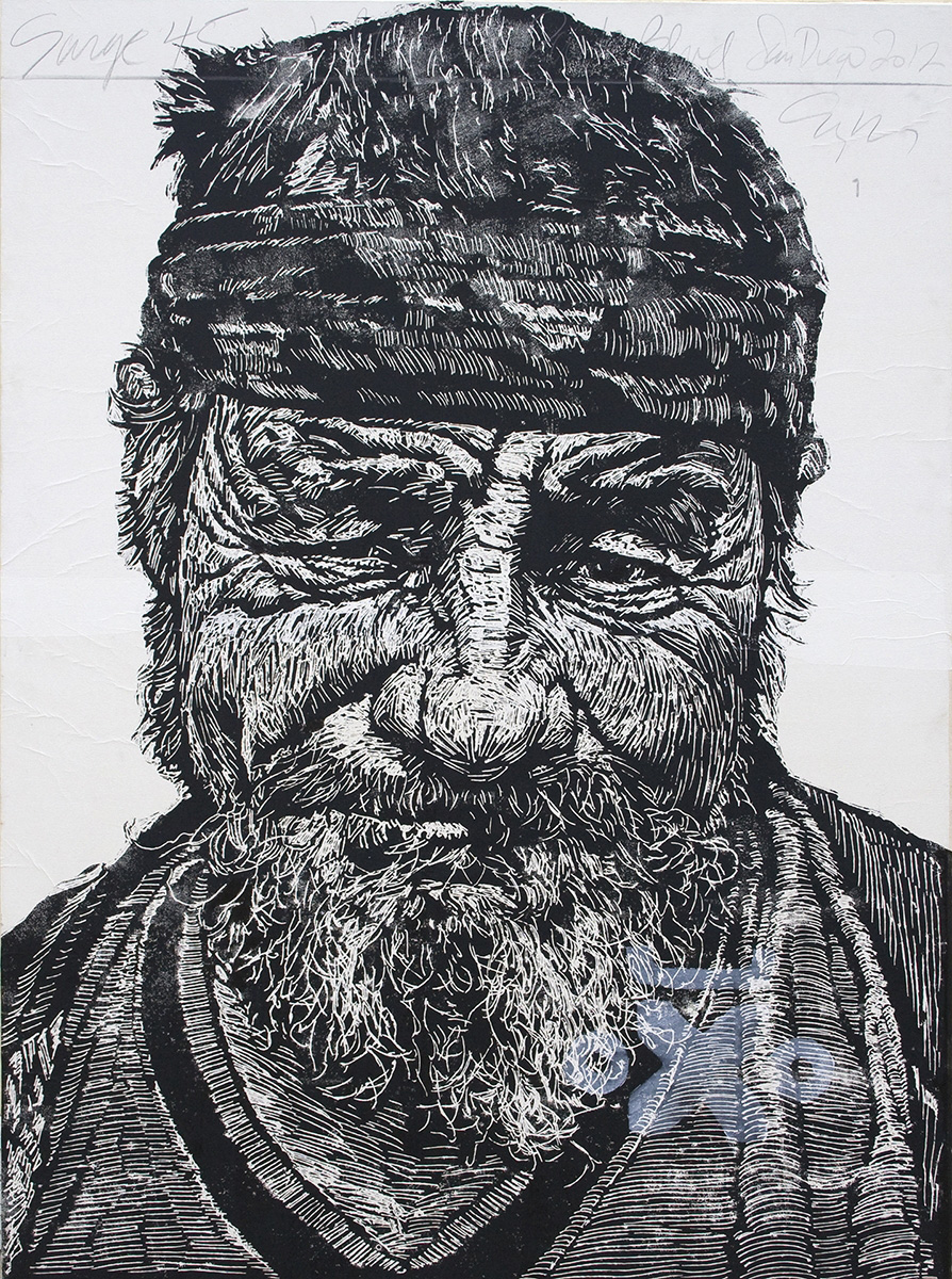 "Steve 61" >> 48in x 72in block print on paper mounted on canvas over panel
